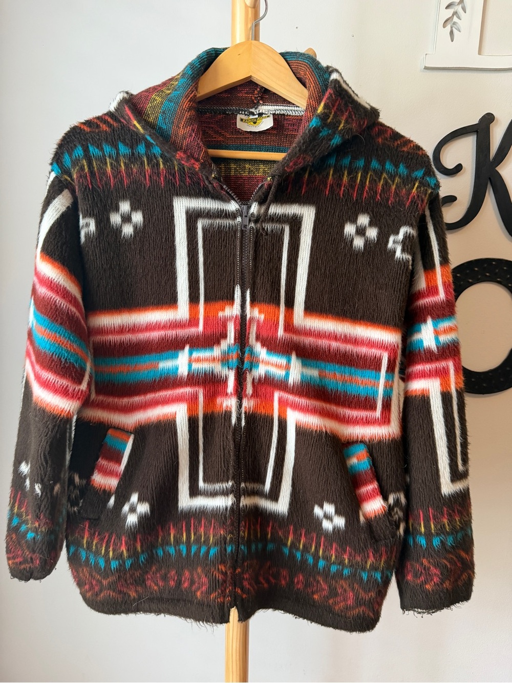 Vintage Y2K Earth Ragz Aztec Hoodie Faux Fur Southwestern Jacket Size Medium